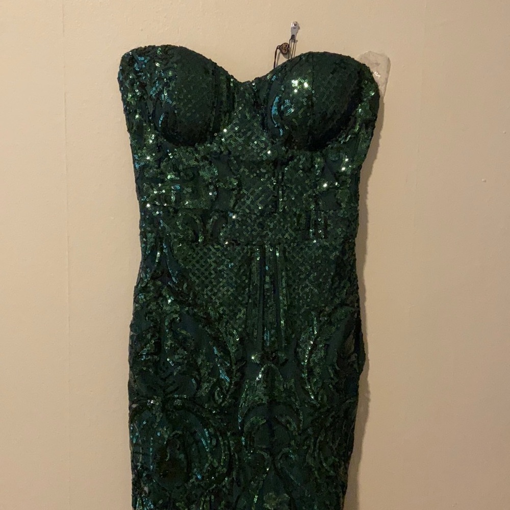 Emerald green sequin gown